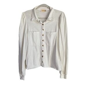 Nation LTD Desta Femme Top Long Puff Sleeves Button Down Shirt Women's L White
